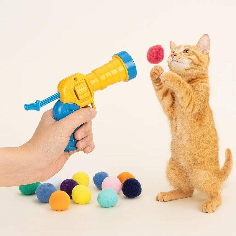Lançador com 30 Bolinhas de Pelúcia para Gatos