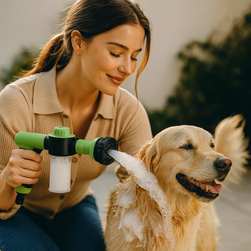 Ponta de Mangueira com Dispenser de Sabão para Banho Pet