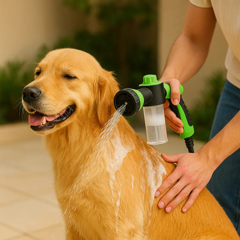Ponta de Mangueira com Dispenser de Sabão para Banho Pet