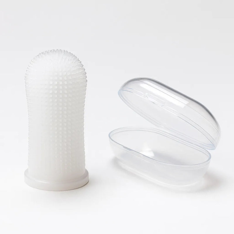 Escova de Dentes 360° para Pets com Estojo — Silicone Macio Antibacteriano