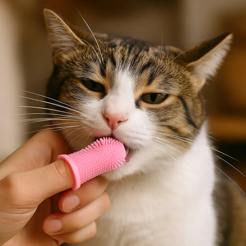 Escova de Dentes 360° para Pets com Estojo — Silicone Macio Antibacteriano