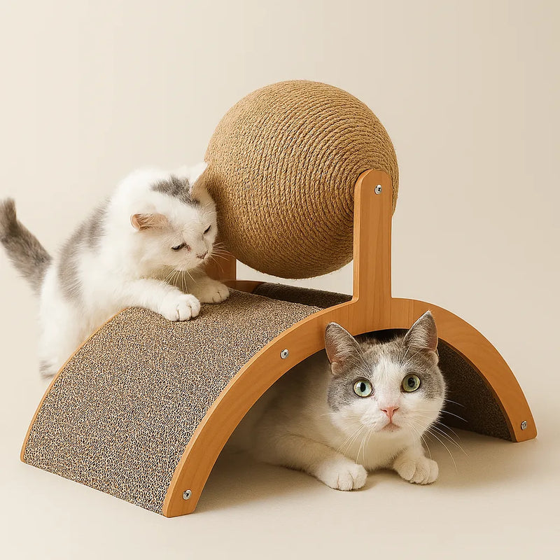 Brinquedo de Arranhar e Coçar 2 em 1 com Bola de Madeira para Gatos