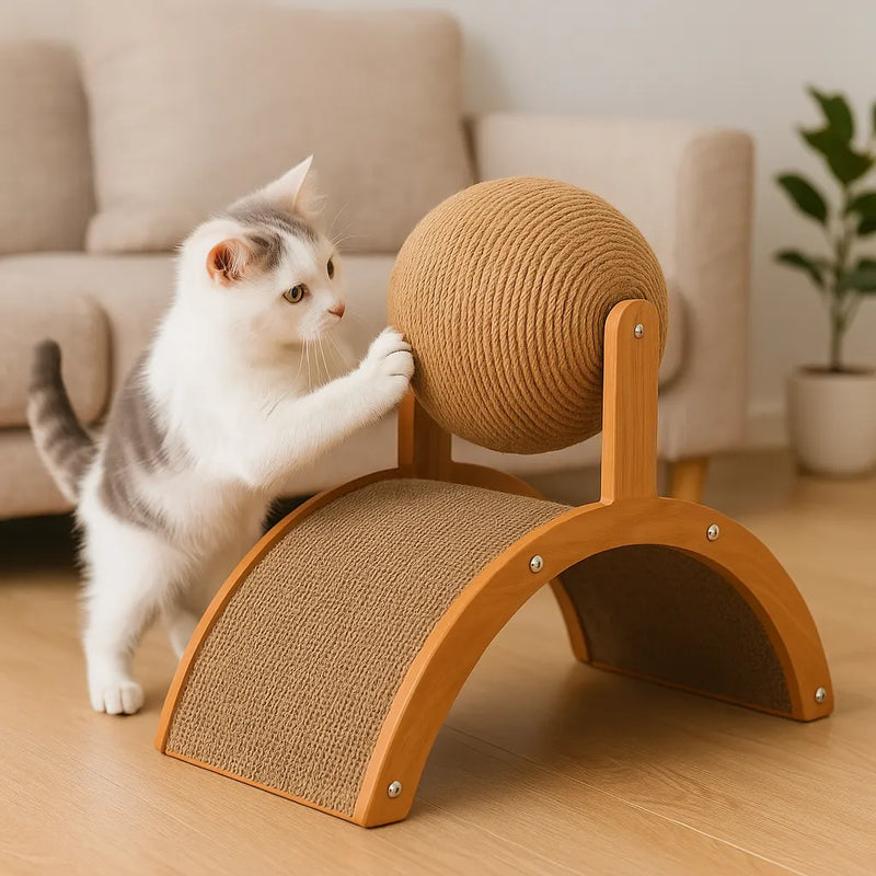 Brinquedo de Arranhar e Coçar 2 em 1 com Bola de Madeira para Gatos