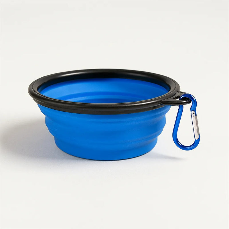 Tigela Portátil Dobrável de Silicone com Mosquetão para Pets