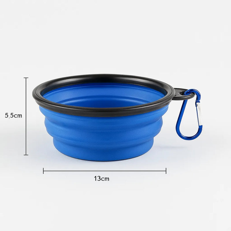Tigela Portátil Dobrável de Silicone com Mosquetão para Pets