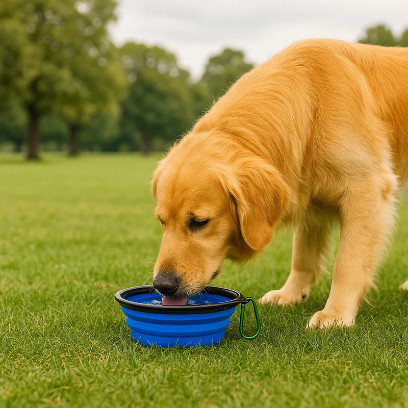 Tigela Portátil Dobrável de Silicone com Mosquetão para Pets