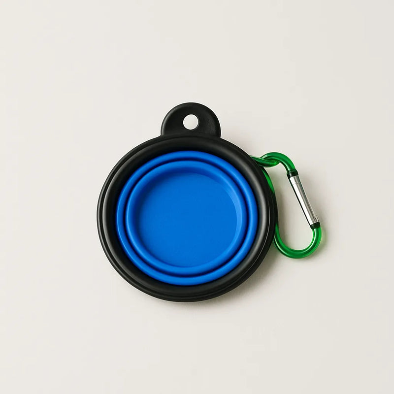Tigela Portátil Dobrável de Silicone com Mosquetão para Pets