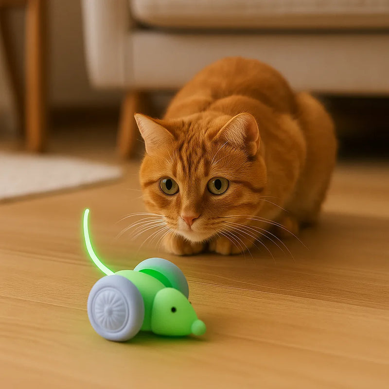 Rato Interativo com Rabo Iluminado para Gatos