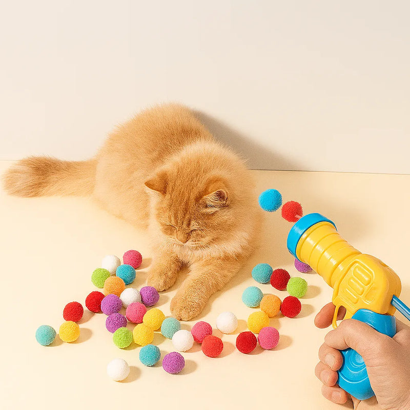 Lançador com 30 Bolinhas de Pelúcia para Gatos