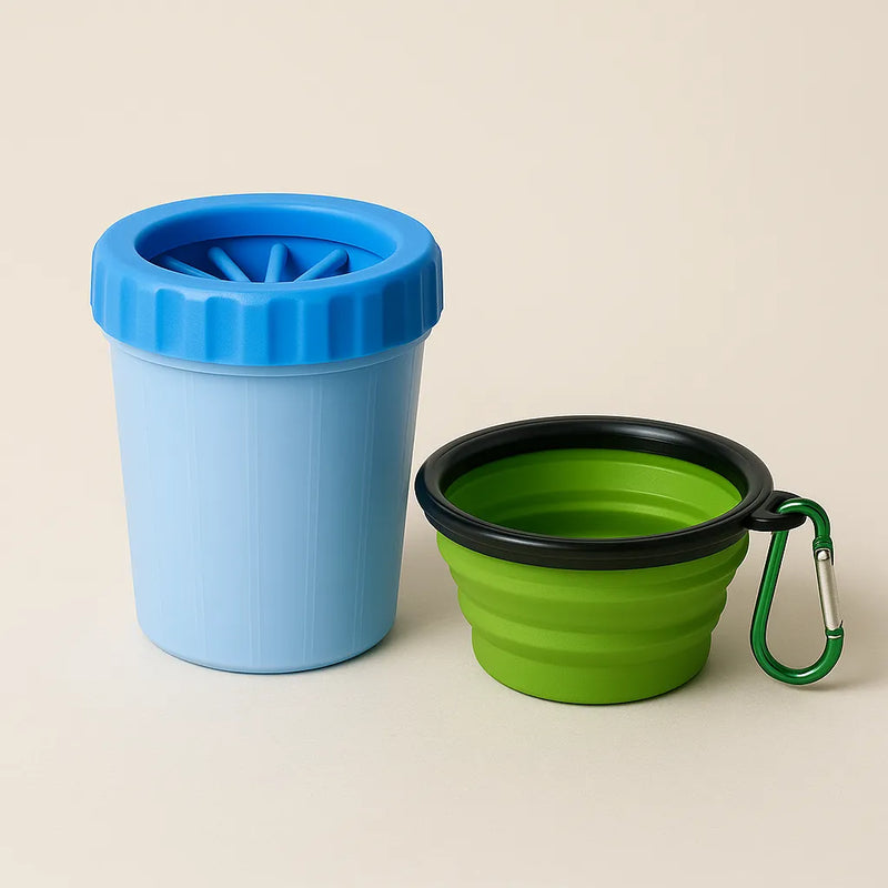 Kit Passeio Barkly — Copo Limpa-Patas + Tigela Portátil