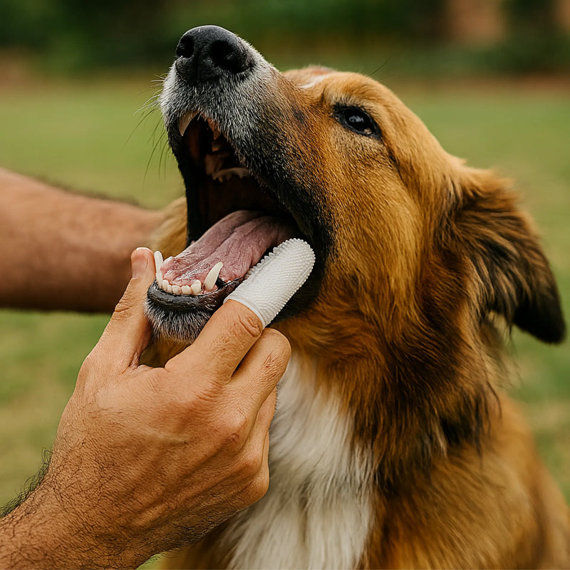 Escova de Dentes 360° para Pets com Estojo — Silicone Macio Antibacteriano